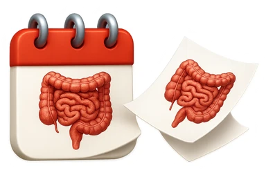 emoji stile iphone di un calendario con fogli che volano insieme, sui fogli ci sono disegnati degli intestini anatomici, iperrealistico 4k, isolato su sfondo bianco sticker