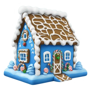 A blue and white gingerbread house sticker