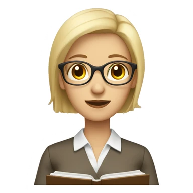 Blonde brown eyed female teacher without glasses holding a book sticker