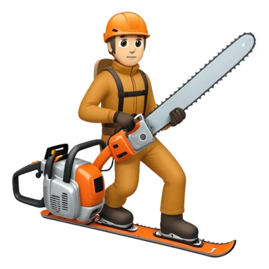 guy on skis holding chainsaw sticker