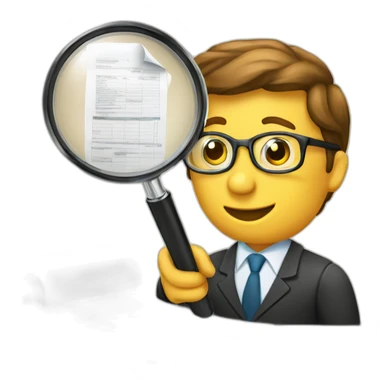 Accountant inspecting documents with magnifying glass sticker