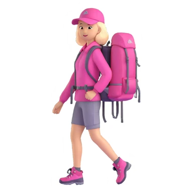 woman wearing pink clothes with hiking backpack sticker