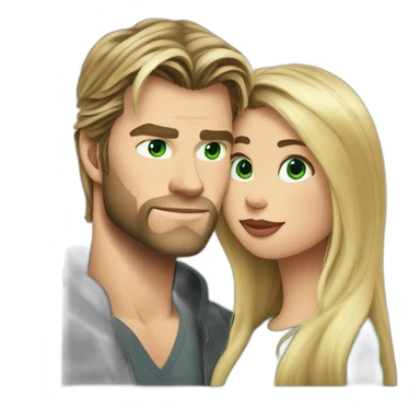 Chris hemsworth kiss blond woman with green eyes amd very very very long hair sticker