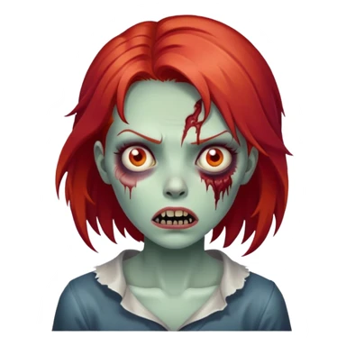 zombie girl with red hair, scary face sticker