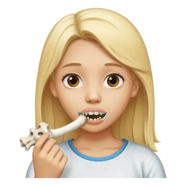Blonde girl with a bone in her mouth with epiphysis only on the bond end that’s out her mouth sticker