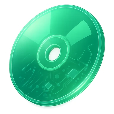 A minimalist CD disc with abstract pattern, glowing effect, green color sticker