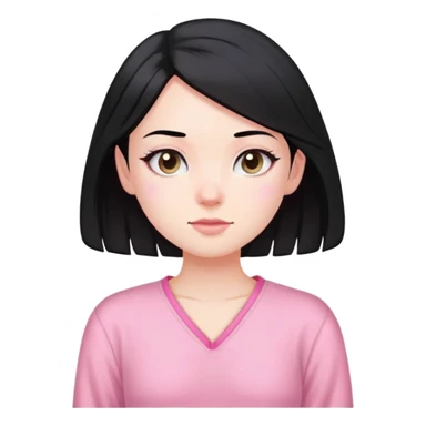 pale-skinned girl, shoulder-length black hair, pink loungewear sticker