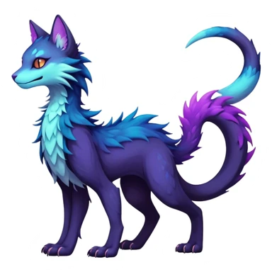 Kawaii dark gloomy bio-luminescent abyssal colorful edgy fantasy ethereal feline-vernid-sergal-fursona animal creature with a tufted tail full body sticker