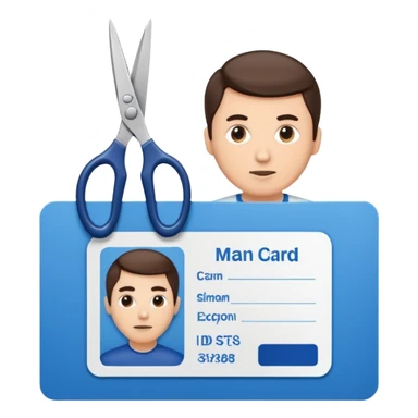 Scissors cutting a man ID card in 2 parts.hyper realistic sticker