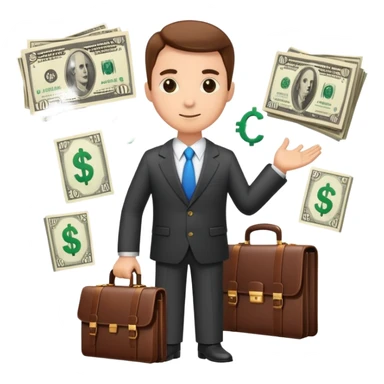 financial expert with business suit, briefcase, charts and money symbols sticker
