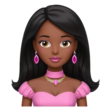 Darker skin Black barbie, long black  hair, pink dress sticker
