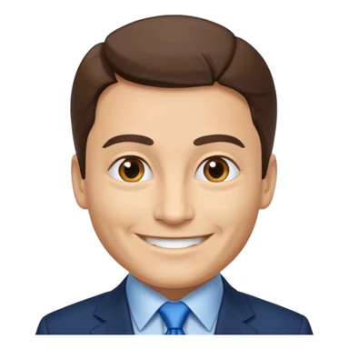 Romanian president, smiling, wearing a blue tie sticker