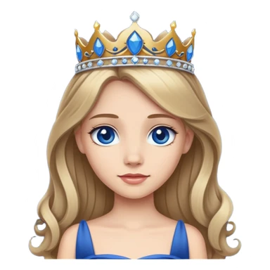 Long, dark blonde haired dark blue eyed princess with tiara and in dark blue dress sticker
