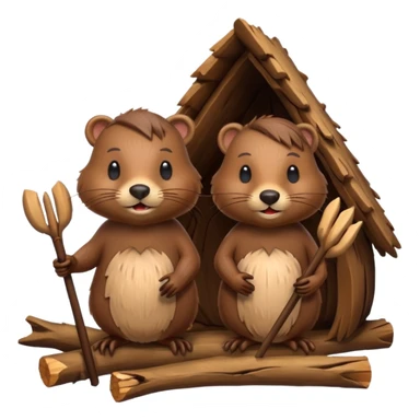 a beaver couple, one a female with a bow on her head in a beaver home made of sticks and logs sticker