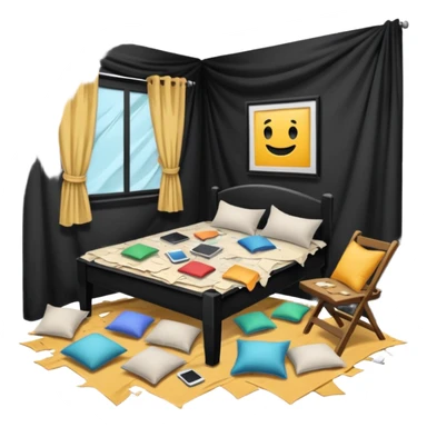 The tables and chairs were upside down. Curtains were ripped, the beds were messed up, the pillows were all over the floor! sticker