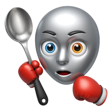 a spoon with the handle, with eyes and boxe gloves sticker