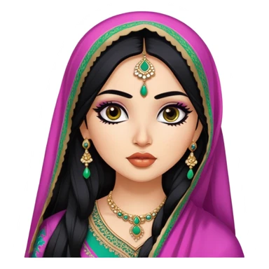 Indian nose, pretty lips, pakistani clothes, fair skin,  long black hair, dupatta, pretty bratz baddie, black eyeliner sticker