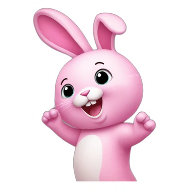 Pink rabbit waving hello  sticker