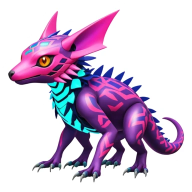 Tropical futuristic lush warm-colored modern colorful neon-colored cyber-Fakémon-Digimon-Trico-Vernid-creature sticker
