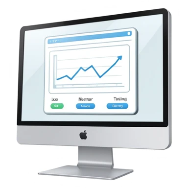 A flat-style illustration of a computer monitor displaying a simple design interface, symbolizing digital design training. The monitor is sleek and modern, rendered in minimal detail. Clean, cartoon style, white background, iOS emoji aesthetic. sticker