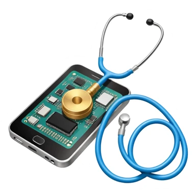 stethoscope wrapped around a microchip, symbolizing digital health sticker