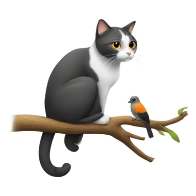 Cat sitting with a bird sticker