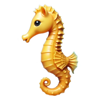 Cinematic Cute Sea Horse Portrait Emoji, Head tilted playfully and inquisitively, featuring a charming, slender form with a delicately curved body and a whimsical, curled tail, accented by round, sparkling eyes full of gentle wonder, Simplified yet irresistibly adorable features, highly detailed, glowing with a warm, inviting aquatic glow, high shine, affectionate and lively, stylized with a touch of enchanting marine charm, soft glowing outline, capturing the essence of a mischievous yet loving sea horse that seems as if it could float out of the screen into your arms! sticker