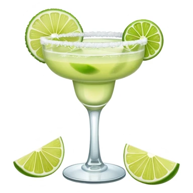 Margarita – glass with salted rim, lime wedge, ice sticker