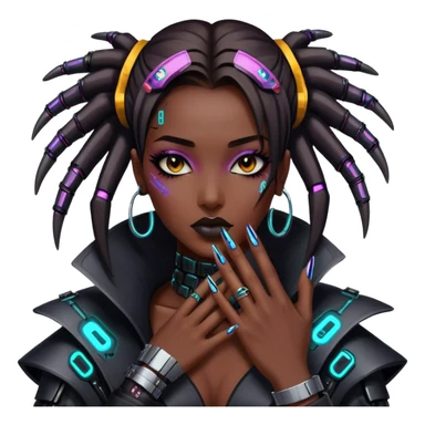 cyberpunk style neon 
manicure with long nails shows fak sticker