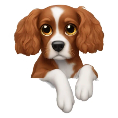 dog gazing through window Ruby coloured cavalier sticker