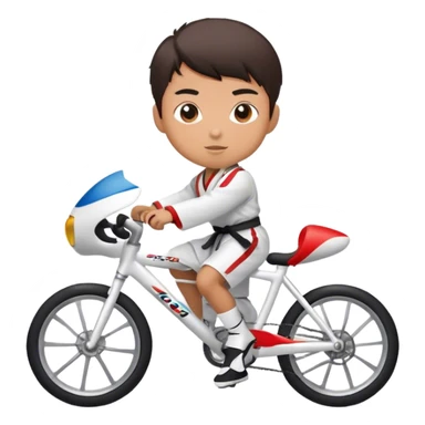 Taekwondo boy wearing a dobok riding a road bike sticker