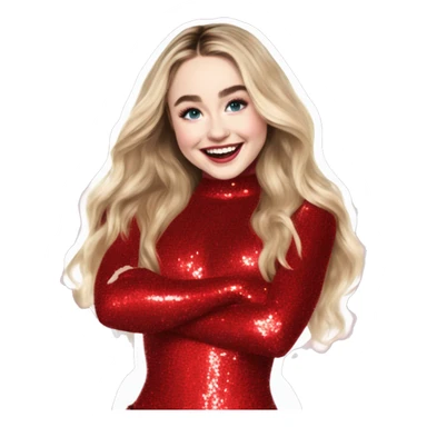 Sabrina carpenter performing taste, in the shiny sparkly red bodysuit, smiling cheekily,  sticker