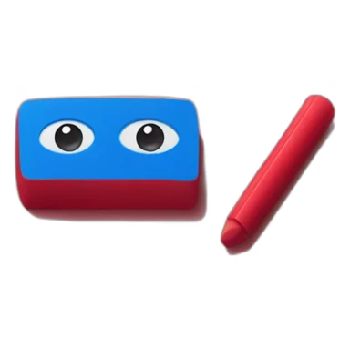 red and blue eraser with eyes sticker