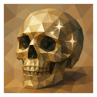 a glittery skull with sparkling highlights and geometric shapes in polygonal low-poly style sticker