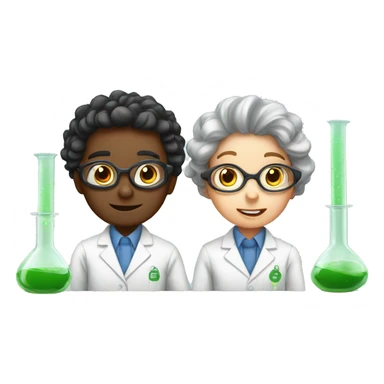 A pair of child scientists in the middle of an experiment (one man and one woman) sticker