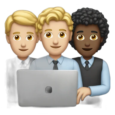 three white men with a laptop sticker