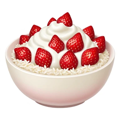 A bowl of strawberries with rice flakes and yogurt. sticker
