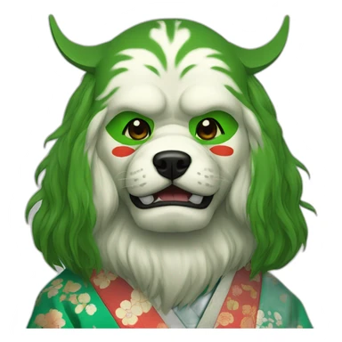 massive-guy-noh-dog-mask-green-longhair-japanese-kimono sticker