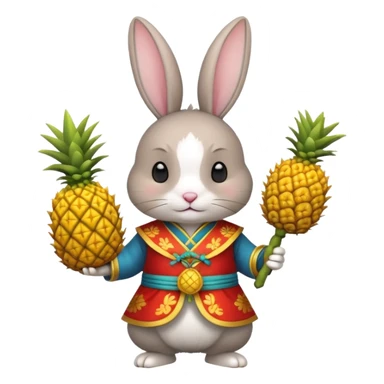 rabbit, wearing chinese ancient custome, with pine apple sticker