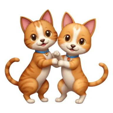 a cat and a dog holding paws and spinning, cheerful and lively sticker