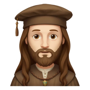 Leonardo da Vinci as an emoji, classic Renaissance look, long hair, beard, wearing a cap, neutral expression sticker