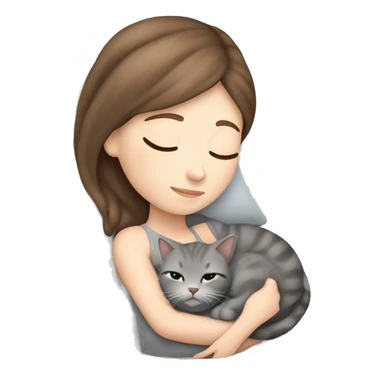 White girl brown hair sleeping with light grey kitty sticker