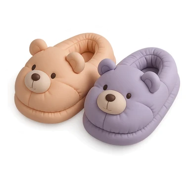 pair of cozy animal-shaped bedroom slippers in pastel colors, cushion style sticker