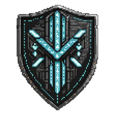 cybernetic shield with digital runes and magical power flowing sticker