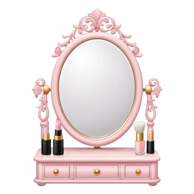 White Makeup vanity with light pink makeup, with a mirror sticker