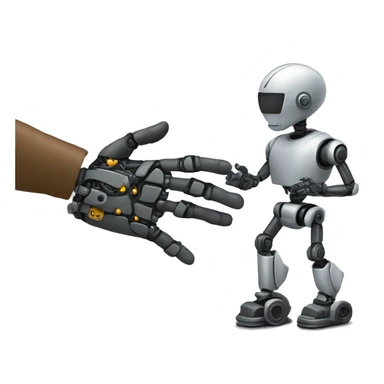 A men giving a robot (ai) a busines hand. angle from the side sticker