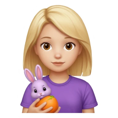 An onrghe bunny with a blond hair and a purpole shirt girl holding it sticker