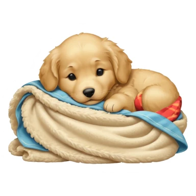 golden retriever puppy sleeping with a blanket sticker
