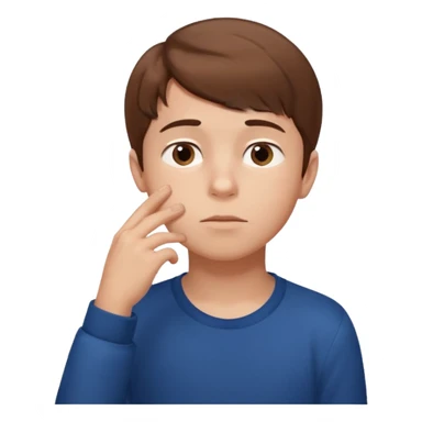 boy thinking, looking up with one hand on his chin sticker