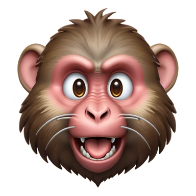Cinematic Comical Baboon Portrait Emoji, Head tilted dramatically with an exaggeratedly amused expression, featuring a strikingly textured Fur of deep browns with wide, expressive eyes filled with playful disbelief, Simplified yet hilariously expressive features, highly detailed, glowing with a slightly sassy glow, high shine, dramatic yet playful, stylized with an air of cheeky mischief, bright and endearing, soft glowing outline, capturing the essence of a spirited and over-the-top baboon, so meme-worthy it feels like it could chatter its way into internet fame instantly! sticker